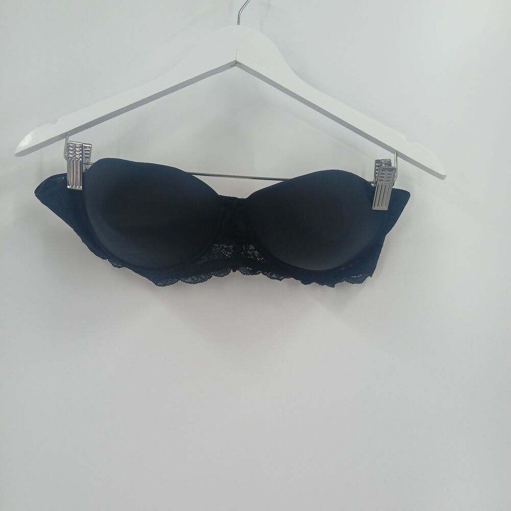 Gilligan & O'Malley Womens 36C Black Lace Strapless Bandeau Bra Underwire